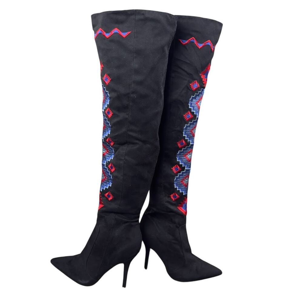 Qupid Over the Knee Suede Tribal Print Heel Boots Size 8